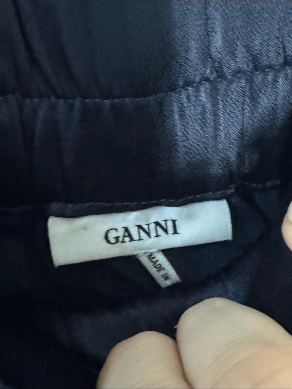 GANNI Donnelly Satin Shorts in Total Eclipse dark blue with black fringe - Picture 3 of 6
